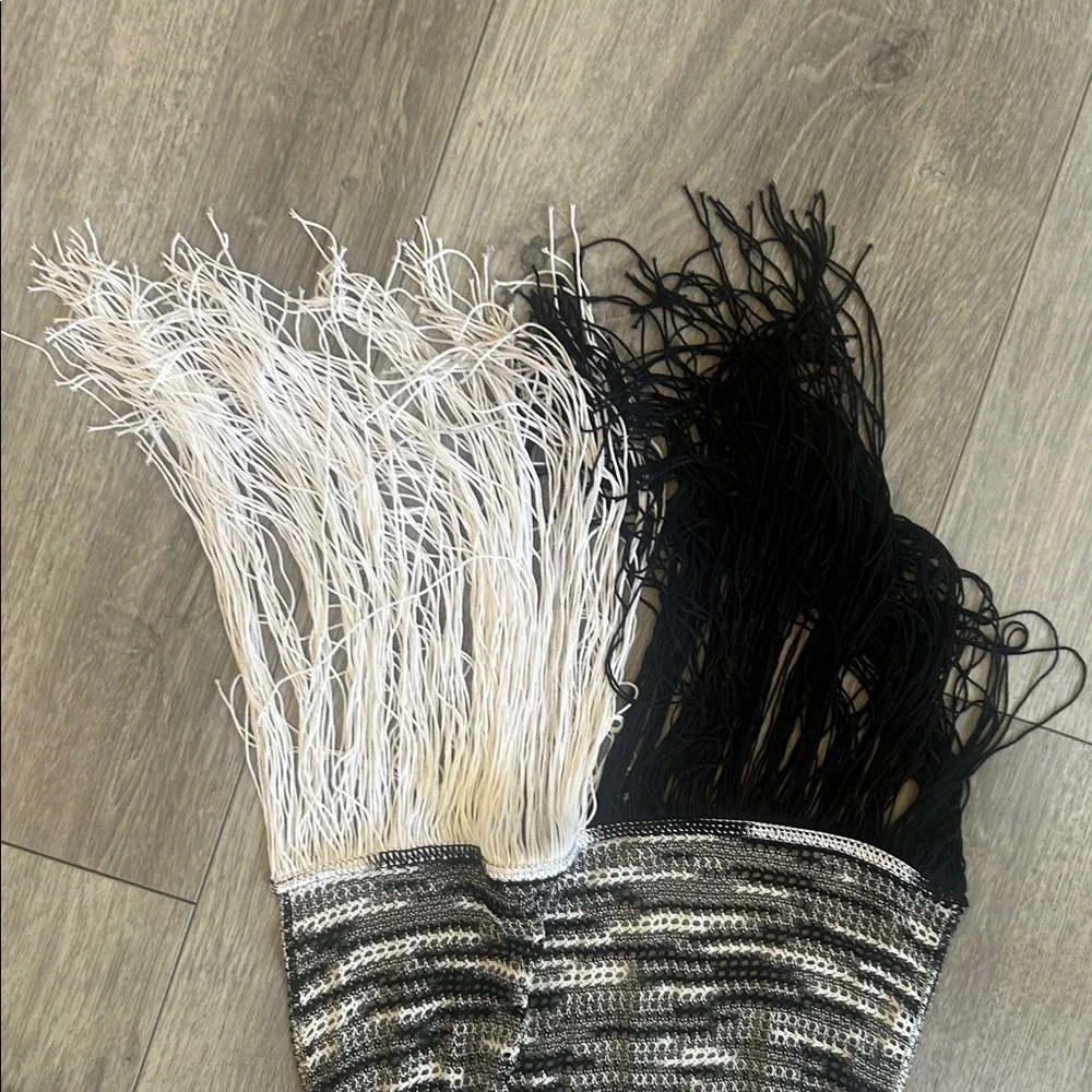 MISSONI RARE Vintage Viscose Black and White Fringe Long Scarf